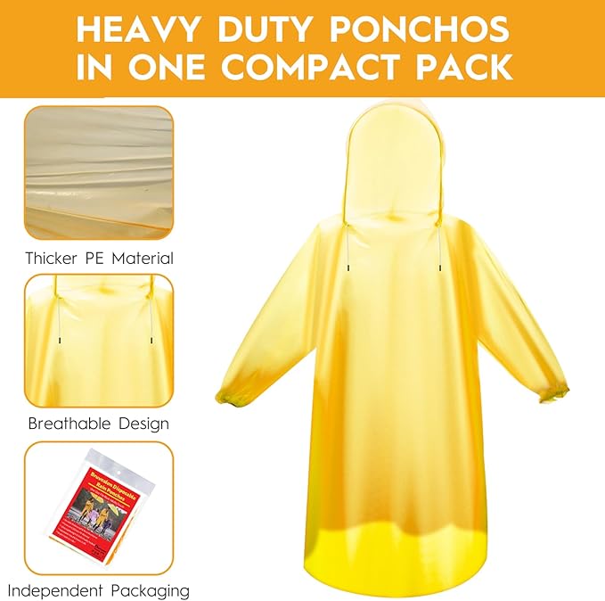 6 & 20 & 50 Pack Disposable Rain Ponchos for Adults/Youth, Waterproof PE Raincoats with Drawstring, Camping/Emergency