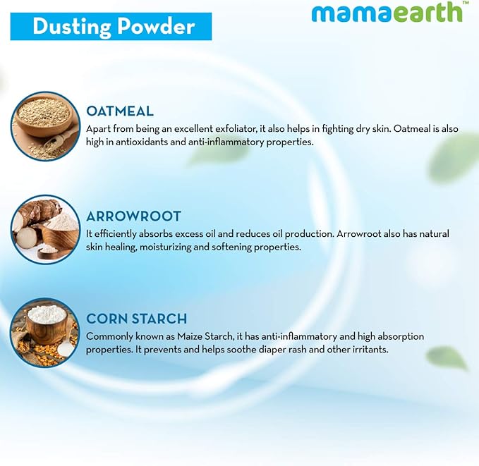 Mamaearth Dusting Powder for Babies | with Organic Oatmeal & Arrowroot | Talc-Free Baby Powder | for Diaper Rash, Sweat or Dry & Irritated Skin | 10.58 Oz/300g