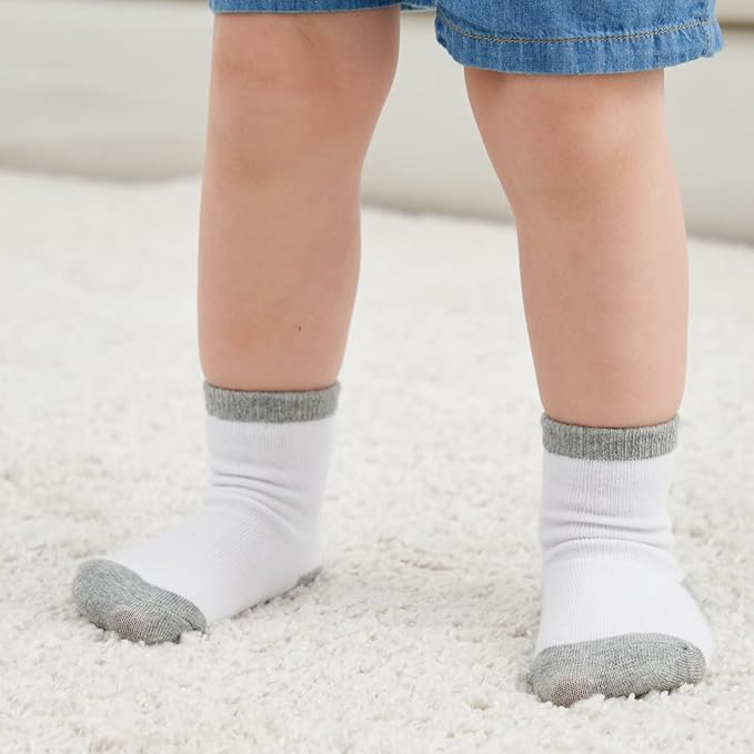 ZAPLES Baby Non Slip Grip Crew Socks with Anti Skid Soles for Infants Toddlers Kids Boys Girls
