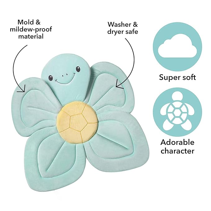 Nuby Turtle Baby Bath Cushion for Bathtub or Sink, Soft and Easy to Dry Fabric, 0-6 Months, Turquoise