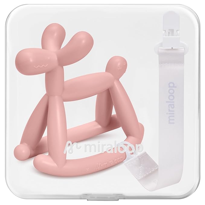 Baby Teether Toys for Teething Relief, Food Grade Silicone Teether with Storage Box and Pacifier Clip, Teething Toys 3-6 Months, Baby Essential (Mist Pink Clip+Box)