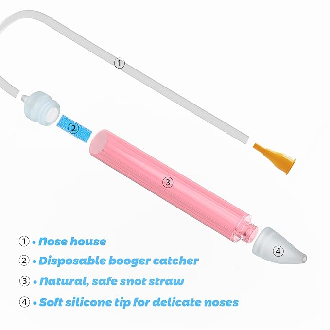 Baby Nasal Aspirator with 24 Filters & Soft Silicone Tip - Sealed Design for Newborns, Infants, Toddlers - BPA-Free, Hand Washable - Safe & Hygiene Nasal Sucker
