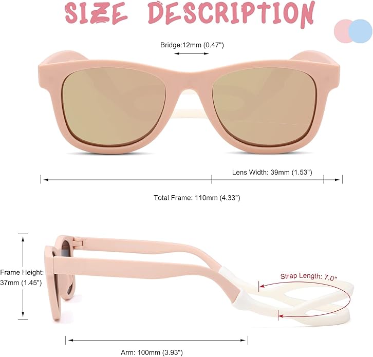 COASION Bendable Flexible Polarized Newborn Baby Sunglasses with Silicon Strap for Infant Boys Girls Age 0-12 Months CA9042
