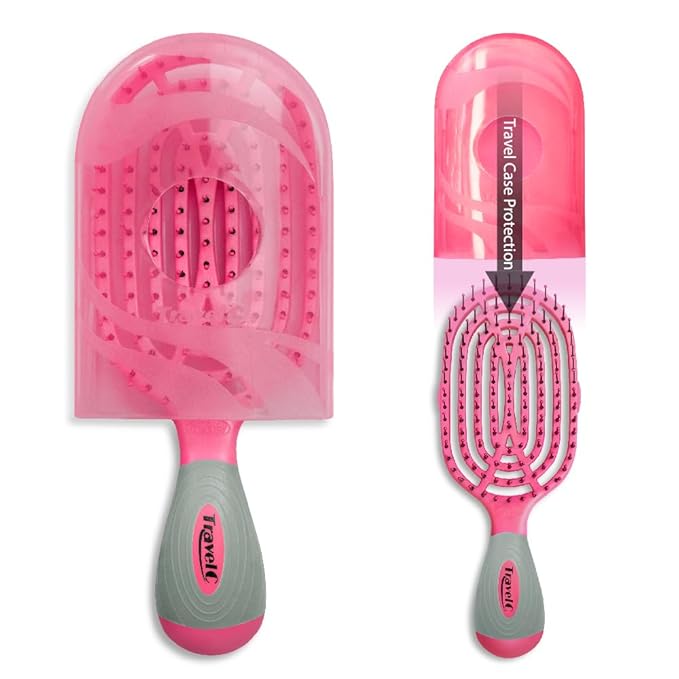 NuWay 4HAIR U.S. Patented Detangler Hair Brush for Men & Women - Pink & Gray | Hair Comb for Scalp Care - Fast Dry Venting Scheme - TravelC Detangling Brush for All Hair Type