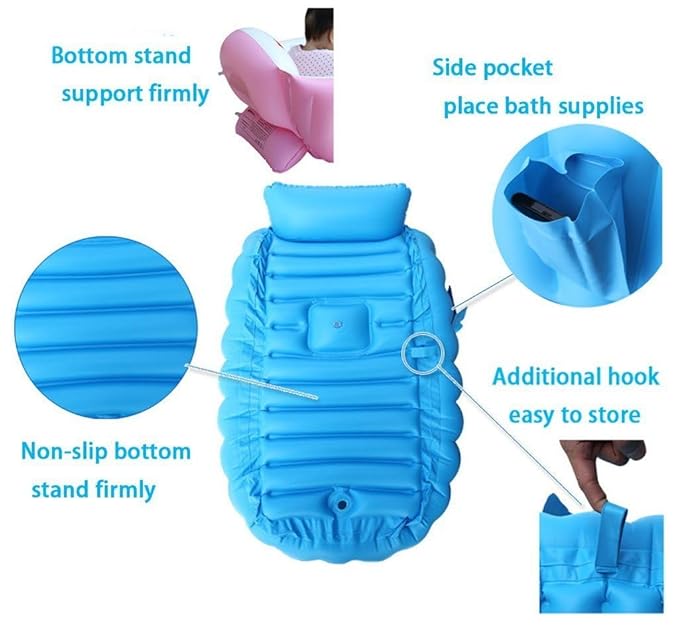 Inflatable Baby Bathtub, Kid Infant Toddler Infant Newborn Inflatable Foldable Shower Pool (Blue)