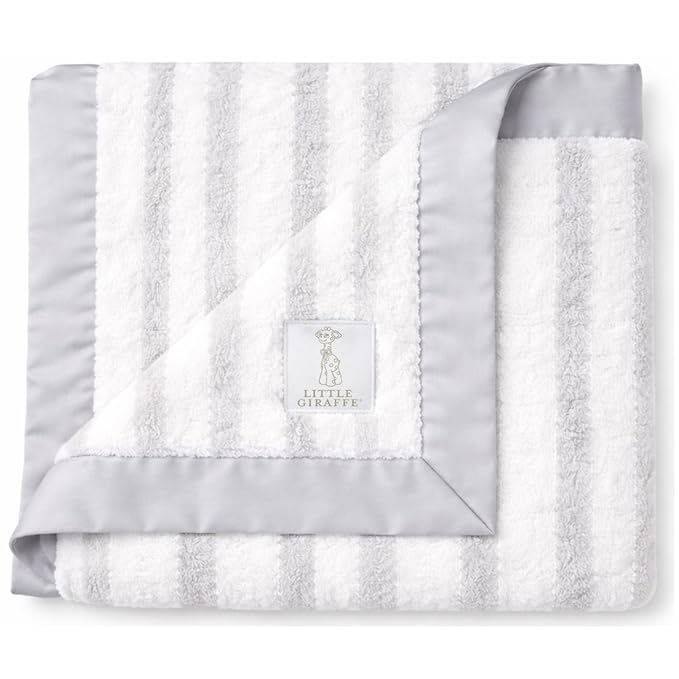 Little Giraffe Luxe Baby Blanket – 29x35” Satin Trim, Strand Silver | Ultra-Soft, Hypoallergenic Stroller & Nursery Blanket | Perfect for Newborns & Toddlers