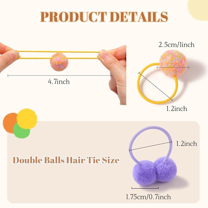 choicbaby 40pcs Baby Hair Ties Soft Fluffy Pom Pom Ponytail Holders No Damage Nylon Elastic Hair Ties Accessories for Baby Girls Toddler Kids