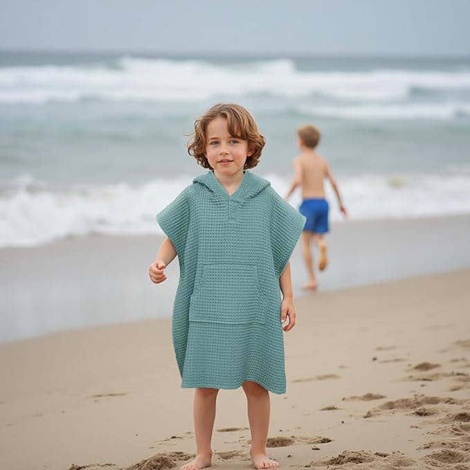 Hooded Kids Beach Towel - Soft Poncho Towel for Babies and Toddler - Lightweight Waffle Cotton Towel Cover Up for Beach and Pool and Bath