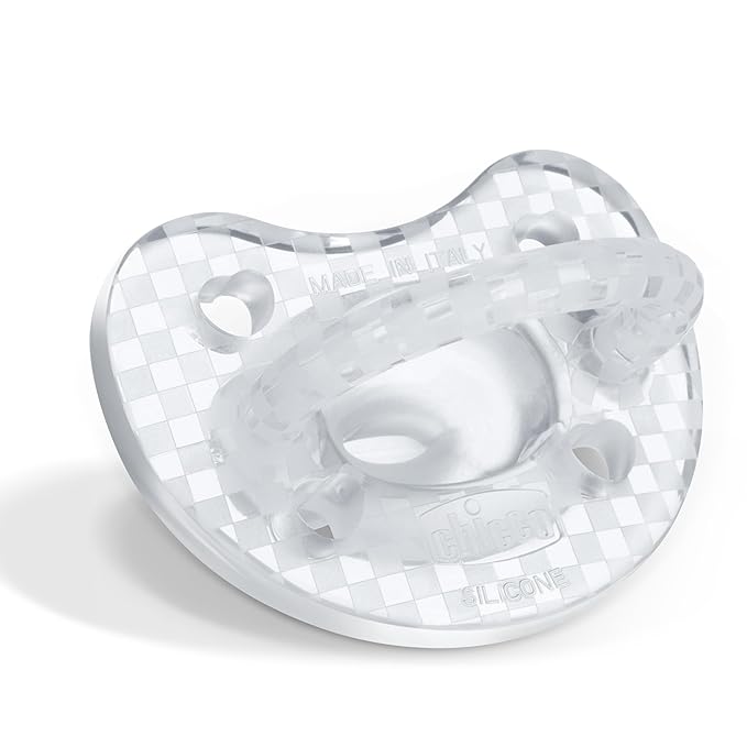 Chicco PhysioForma Luxe Orthodontic Pacifier, 16-24m | 100% Soft Silicone | Supports Breathing & Oral Development | Textured Shield & Handle | Includes Sterilizing Case | BPA Free | Crystal, 2pk