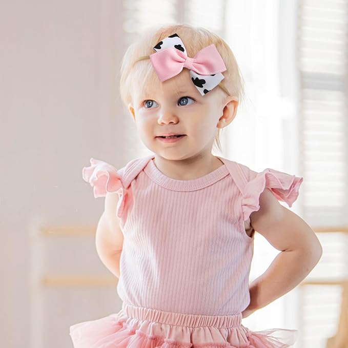 Fancheer Baby Girls Cowgirl Pink Cow Bow Headband Infant Toddler Birthday Party Hair Accessories