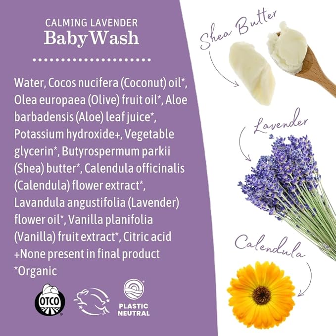 Earth Mama Calming Lavender Baby Wash with Gentle Castile Soap for Sensitive Skin, 5.3-Fluid Ounce