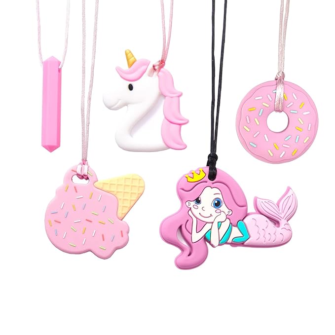 Chew Necklaces for Sensory Kids 5 PCS Chewy Necklaces That Like Biting or Have Autism-Perfectly Textured Chewelry Kid Girl Teether Chewing Toys-Chewy Children Chew Toys for Aggressive Chewers Kids