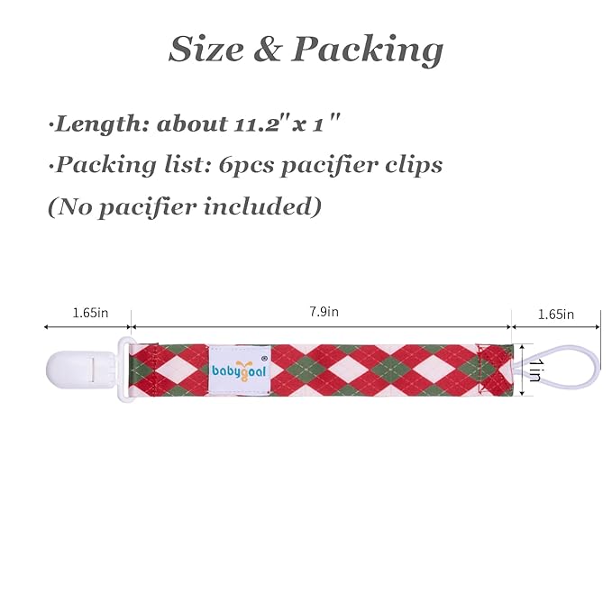 babygoal Christmas Pacifier Clips, 6 Pack Binky Paci Holder and Leash Fits for Most Pacifier, Binkies and Xmas Gift 6PB19