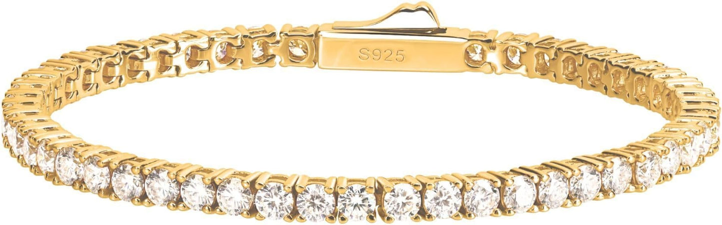 EcoGems Moissanite Tennis Bracelet for Women and Men – 18K White or Yellow Gold Plated Sterling Silver – Lab Grown D Color VVS Clarity Stones – Elegant Gift Box Included