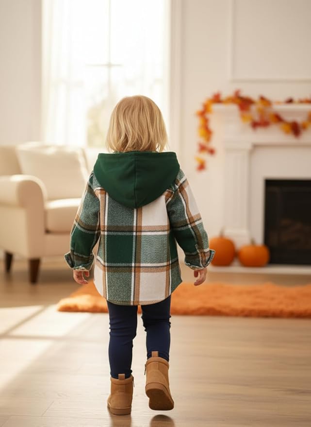 YOUNGER STAR Toddler Kids Boys Girls Flannel Hooded Plaid Shirt Button Baby Red Clothes
