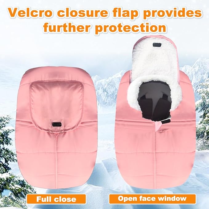 Winter Baby Car Seat Cover - Infant Carseat Bunting Bag Blanket Keep Baby Warm for Newborn Boys Girls- Cold Weather Insulated Windproof Carrier Canopy for Travel (Pink)