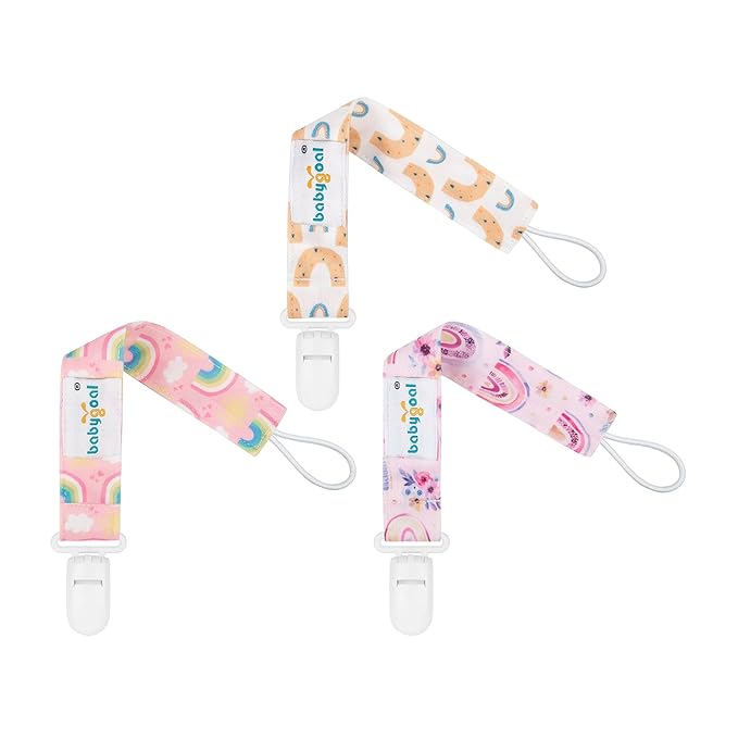 babygoal Rainbow Pacifier Clips, 6 Pack Binky Paci Holder Leashes Fits for Most Pacifiers and Binkies 6PS26