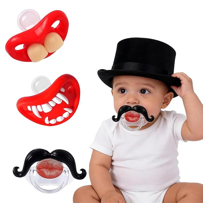 3Pcs Funny Pacifiers for Babies, Newborn Pacifier 0-6-12-18 Months, Infants Teeth Pcifiers for Toddlers, Mustache Pacifier BPA Free