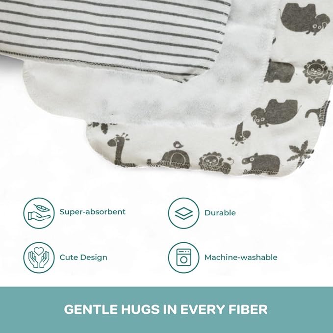 Spasilk Hooded Bath Towel and Washcloths Set for Newborns, 1 Soft Terry Baby Towel and 3 Baby Washcloths, Baby Essentials, Ideal, One Size, Gray Giraffe