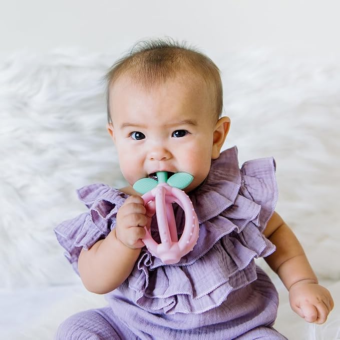 Itzy Ritzy Teething Ball & Training Toothbrush - Silicone, BPA-Free Bitzy Biter Lemon-Shaped Teething Toy Features Multiple Textures to Soothe Gums & an Easy-to-Hold Design (Pink Lemonade)