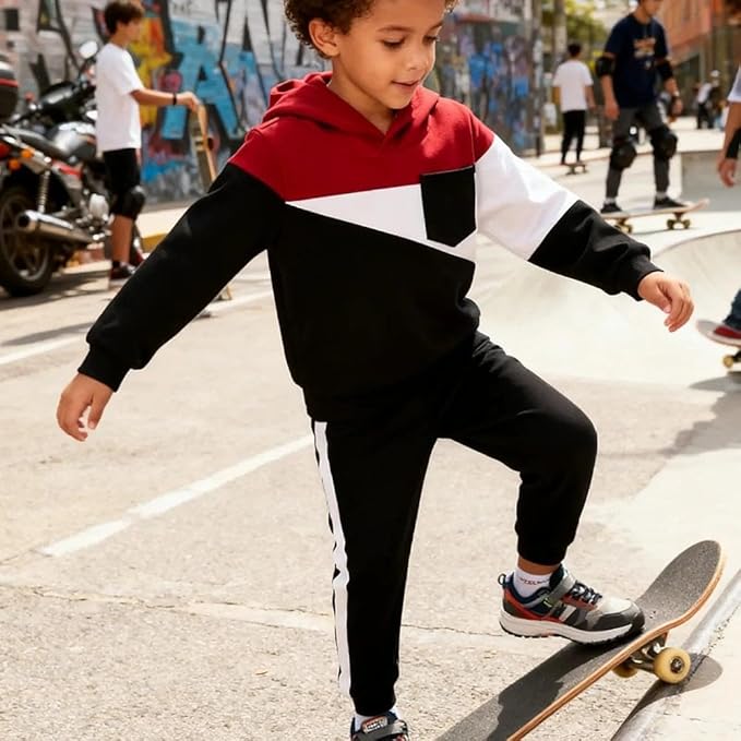 2-6T Toddler Baby Boy Clothes Color Blocking Hoodies + Pants Fall Winter Outfits