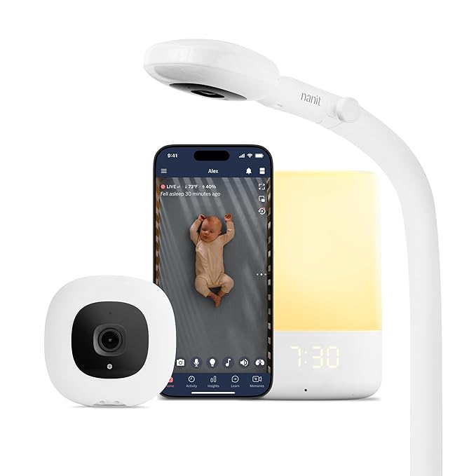 Nanit Essentials Smart Baby Monitor with Floor Stand – 1080p HD Wi-Fi Camera, Sensor-Free Breathing Monitoring, Sleep Tracking, Two-Way Audio, Night Vision, Motion & Cry Notifications, White