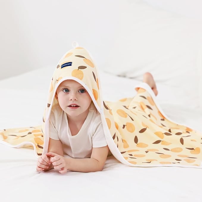 GRSSDER Baby Hooded Towel 2 Pack for Newborn, Super Soft Bath Towels with Original Designs, Ultra Absorbent Knit Terry, Large Toddler Towels with Hood for Boys Girls, Shower Gifts for Infant,34"x 34"