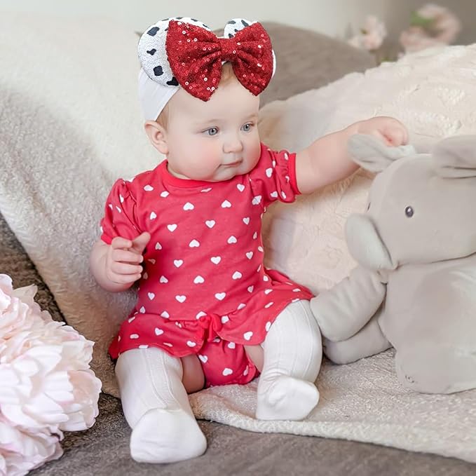 1PC Mouse Ears Nylon Headband Baby Girl Headwrap, Toddler Kids Party Halloween Christamas supplies (Red Bow White Spot)
