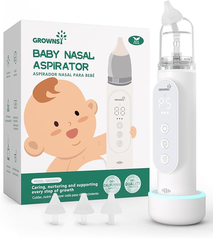GROWNSY Nasal Aspirator for Baby, Upgraded 5 Suction Levels Baby Nose Sucker, IPX7 Waterproof Electric Nose Suction for Baby, Booger Sucker for Toddlers with Automatic Cleaning &Music &Light Functions