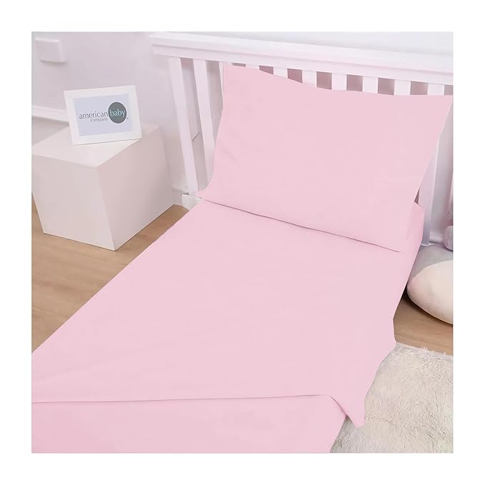 American Baby Company 28" x 52" 100% Natural Cotton Jersey Knit Toddler/Crib Sheet Set – 3-Piece Soft & Breathable Crib/Toddler Bedding Set, Pink, for Girls and Boys