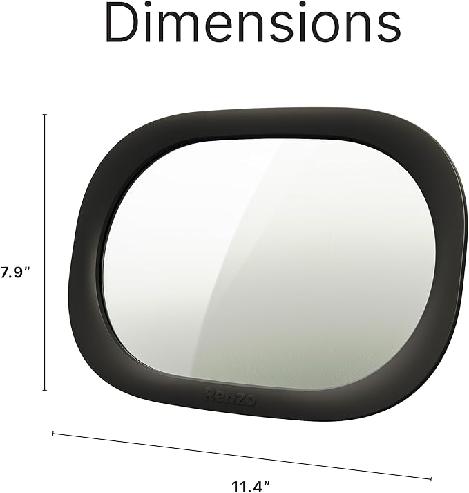 Renzo Baby Car Mirror - Rear Facing Car Seat Mirror for Infants - Extra Large, Shatter-Resistant, 360° Adjustable, Tool-Free Installation - Fits Most Cars, SUVs & Trucks (Midnight Black)