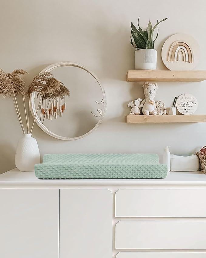 Babebay Changing Pad Cover, Ultra Soft Minky Dots Plush Changing Table Covers for Baby Boys and Girls, Breathable, 2 Pack (Roman Green & Lily White)