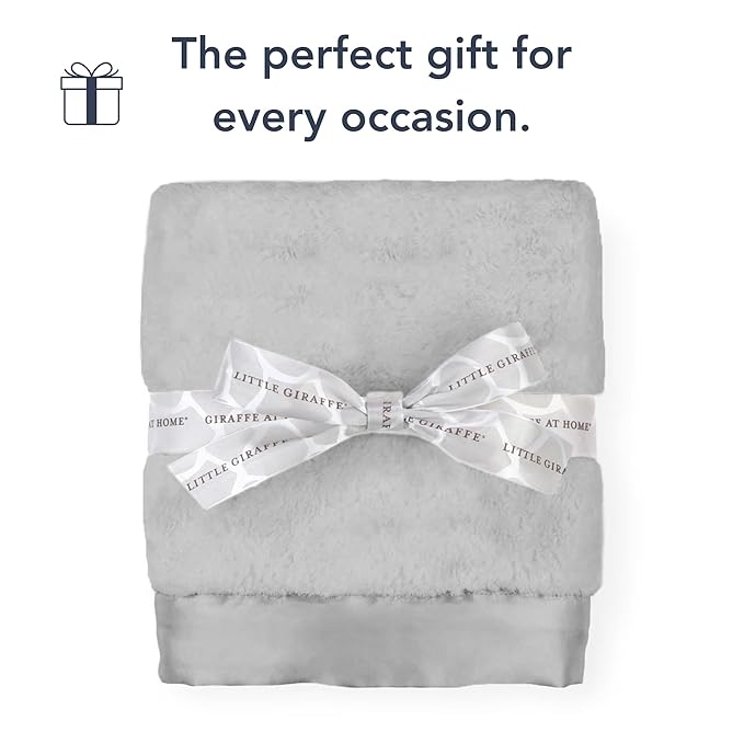 Little Giraffe Baby Blanket - Luxe Soft Blanket with Satin Trim - Baby Stroller Blanket - Newborn Baby Essentials & Baby Gifts - 29x35" - Silver