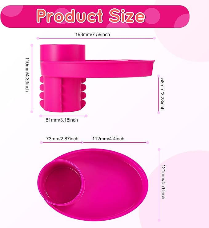 Car Seat Tray - for Cup Holders in 2.5”-2.8”,Easily Expands Snack Tray Cup Holder Tray into 360° Cup & Travel Tray for Kids Car Seat, Booster, and Stroller (Pink)