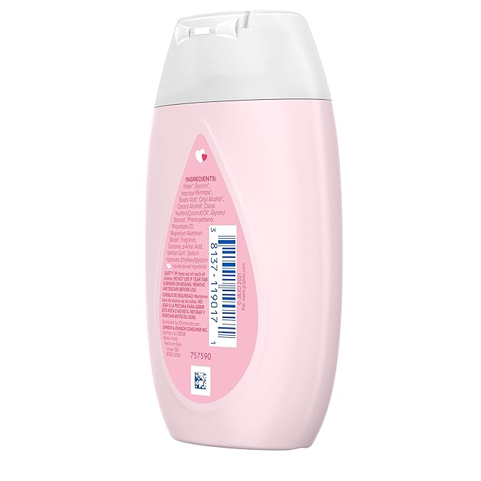 Johnson's Moisturizing Mild Pink Baby Lotion with Coconut Oil for Delicate Baby Skin, Paraben-, Phthalate- & Dye-Free, Hypoallergenic & Dermatologist-Tested, Baby Skin Care, 3.4 Fl. Oz (Pack of 3)
