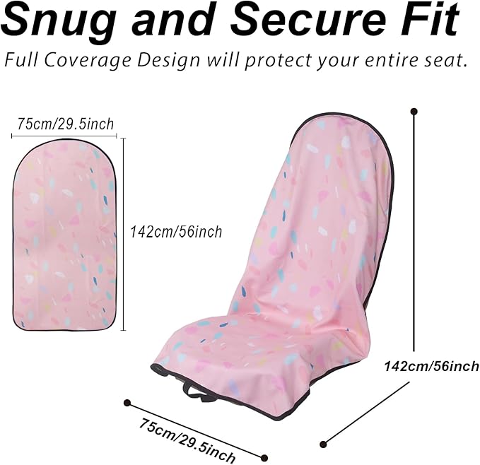 Sweat Towel Car Seat Cover Protector Front Seats for Gym Workout, Running, Swimming, Beach and Hiking, Waterproof Universal Seat Cover for Car, Truck, Van & SUV (Pink Drops, 2pcs Front Seat)
