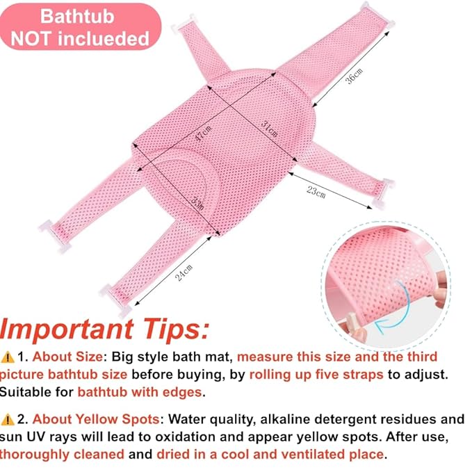 Baby Bath Support Mesh Pad Newborn Bath Tub Seat Net Non-Slip Baby Tub Mat Floating Bathtub Seat Cushion Adjustable Pillow for Bathing Cushion Pad Mat for 0-3 Years Old (No Bathtub)