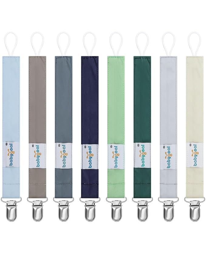 babygoal Baby Neutral Pacifier Clips, 8 Pack Binky Paci Holder Clips for Baby Boys and Girls Fits Most Pacifiers and Binkies 8MP41-B