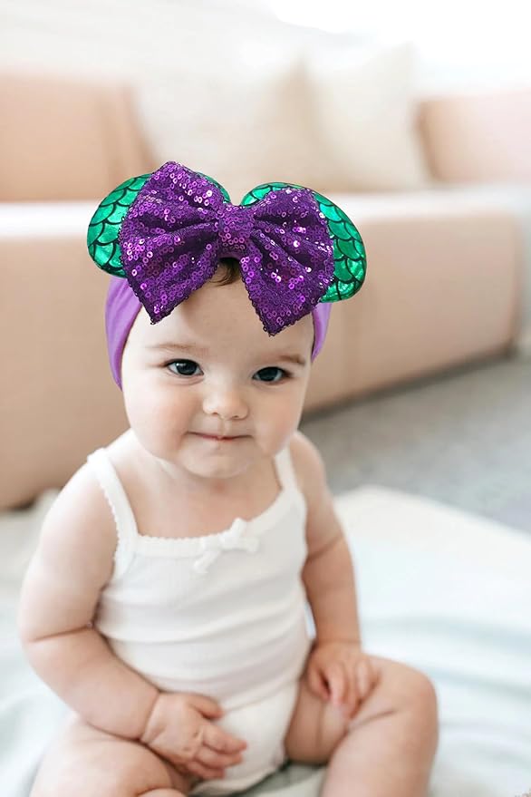 1PC Baby Girl Purple Mermaid Headband Mouse Ear Nylon Sequins Headband for Infant Baby Toddler Girls