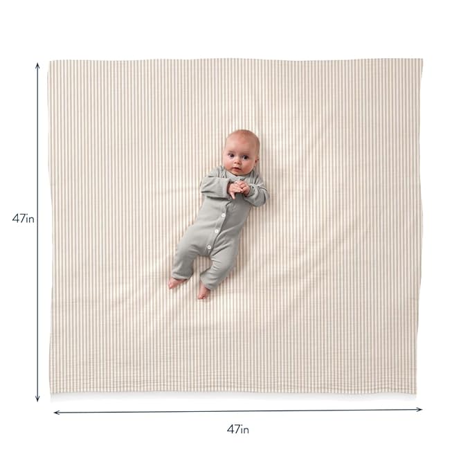 Itzy Ritzy Breastfeeding Boss Multi-Use Cover – A Nursing Cover, Swaddle, Car Seat Wrap, Tummy Time Mat & Burp Cloth All in One – Made of Soft Muslin Fabric & Measures 47” x 47” (Taupe Stripe)