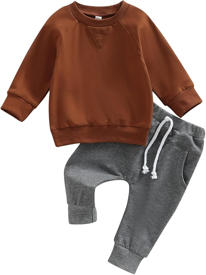 Toddler Baby Boy Fall Outfit Crewneck Long Sleeve Sweatshirt Tops Elastic Pants Jogger Cute Newborn Winter Clolthes Set