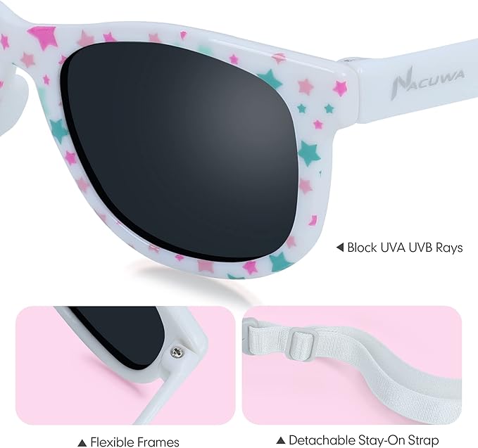 Baby Sunglasses - 100% UV Proof Sunglasses for Baby, Toddler, Kids - Ages 0-2 Years - Case and Pouch included
