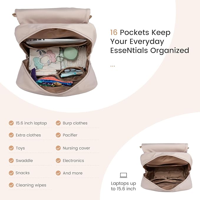 LOVEVOOK Diaper Bag Backpack, Baby Travel Bags for Boys & Girl, Toddler Waterproof Diaper Bag w/Changing Pad (Camel, 17.3''-Large)