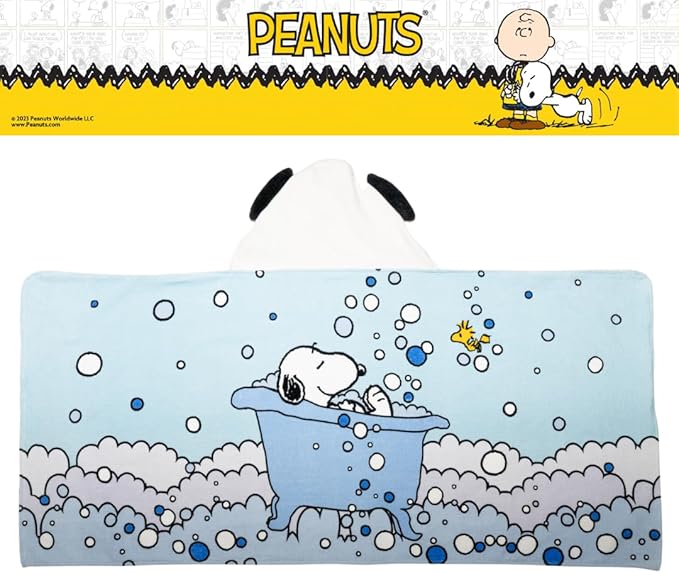 Peanuts Snoopy Bubble Bath Kids Super Soft Bath/Pool/Beach Soft Cotton Terry Hooded Towel Wrap, 24 in x 50 in, (Officially Licensed Product) by Franco