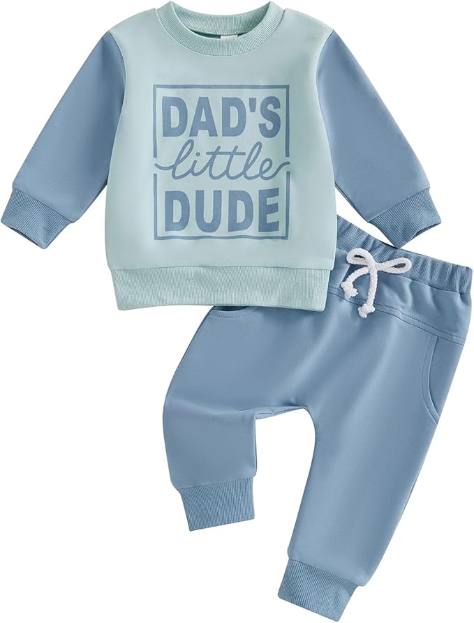 MoZiKQin Baby Boy Fall Clothes Letter Print Crewneck Sweatshirt Top Elastic Pants Set Infant Toddler Winter Outfits
