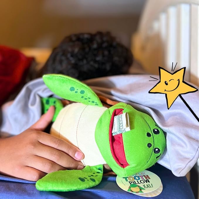 Kai Sea Turtle Tooth Fairy Pillow and Book Bundle | 8" Plush with Pocket for Lost Teeth & Hardcover Storybook w/Tracker, Q&A for Boys Girls Children of All Ages
