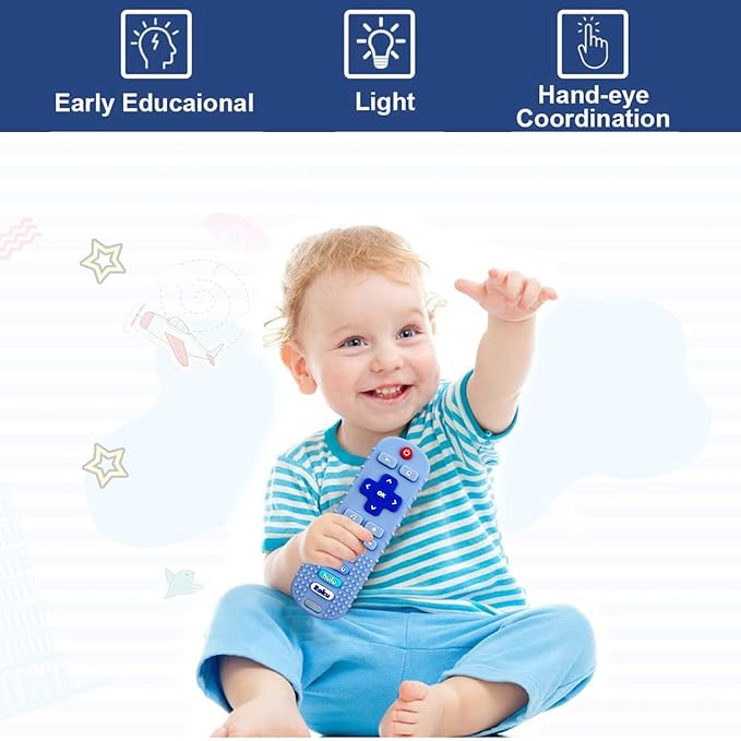 2PCS Baby Remote Control Toy, Soft Silicone Baby Remote Control Shape Teethers Toys for Babies 3 6 12 18 Month(Black + Blue)