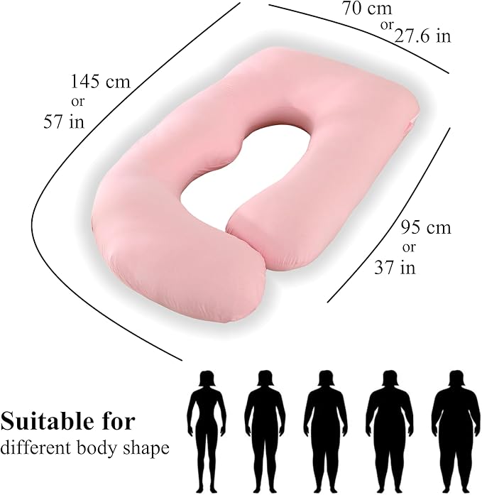 ALLOPERA Pregnancy Pillow, Full Body Maternity Pillow 57 inch, with Removable Washable Cover - Sleep Support for Legs, Back, Neck, Shoulder, HIPS, Belly for Pregnent Women, Jersey Knit Cotton (Pink)