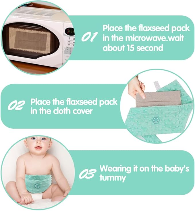 Colic and Gas Relief for Newborns and Infants, Flaxseed Heated Tummy Wrap, Baby Swaddling Belt with Soothing Warmth, Natural Relief for Upset Stomach in Babies and Toddlers, 0-3 Years