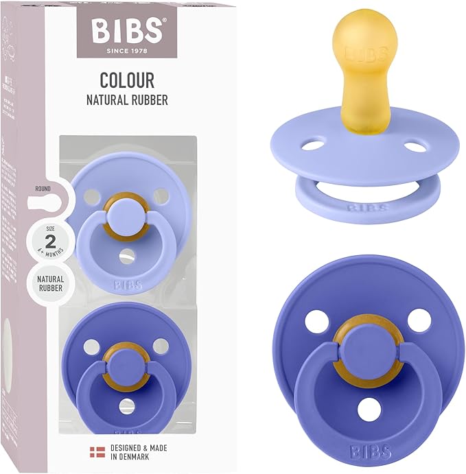 Bibs Pacifiers Color Collection, Set of 2 BPA-Free Latex Pacifiers Made in Europe, Round Nipple Baby Pacifier.